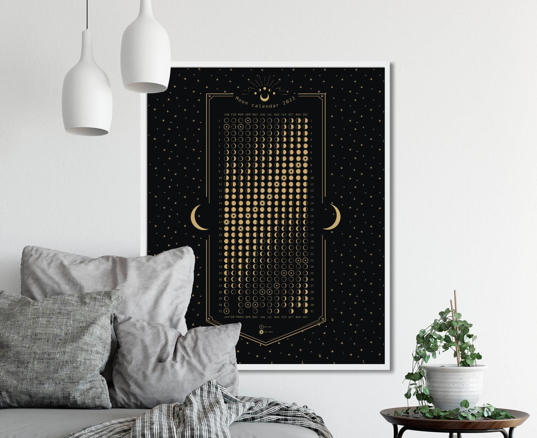 2022 Moon Phase Poster in Black & Gold