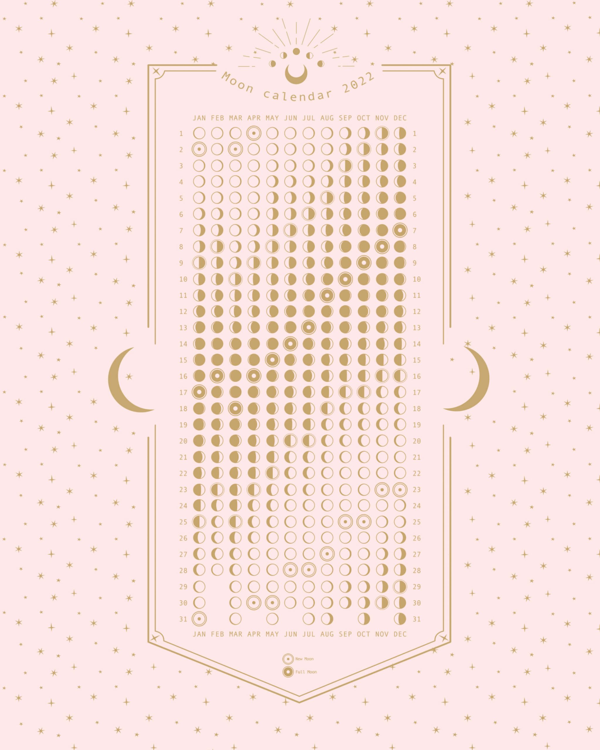 2022 Moon Phase Poster in Pink & Gold